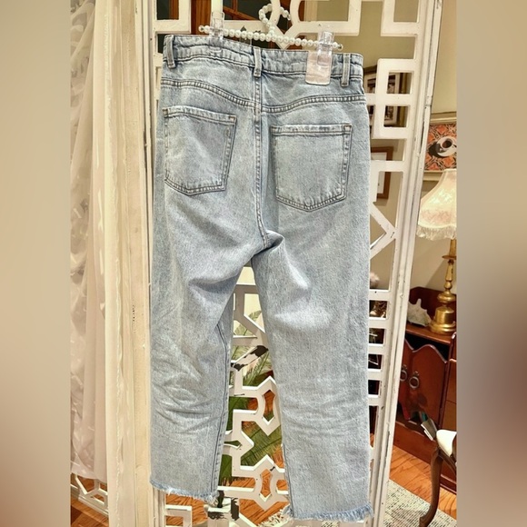 Zara Light Blue fringe Ankle Cropped Jeans - Picture 4 of 5